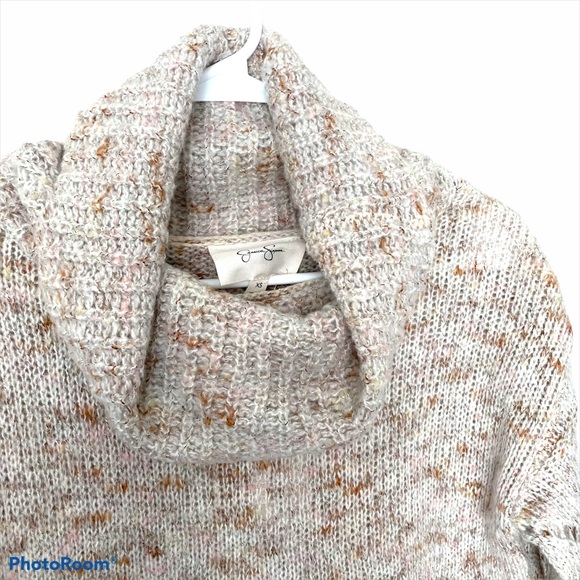 NWT Jessica Simpson Cowl Neck Fuzzy Knit Sweater Tan/Cream Size XS - Picture 2 of 8